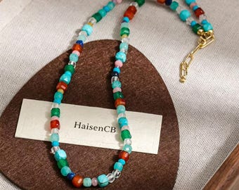 Collier de perles de pierres précieuses naturelles colorées, tour de cou bohème, bijoux en pierres mélangées, fermoir en or 18 carats
