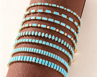 Sierlijke turkooizen tennisarmband, goudverzilverd, sieraden in bohostijl