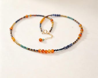 Natural Gemstone Choker, Topaz Turquoise Agate, 24K Gold Plated Copper, Boho Necklace