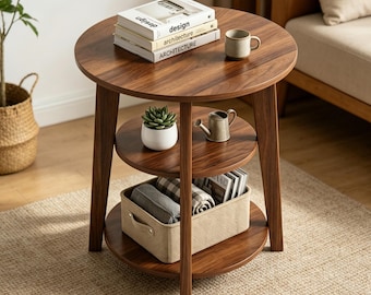3-Tier Round Side Table, 23.6" Tall End Table with Storage Shelves | Modern Nightstand