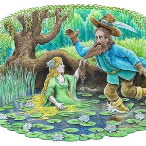 Tom and Goldberry&#39;s First Meeting – Signed Art Print - fantasy illustration, J. R. R. Tolkien, The Adventures of Tom Bombadil