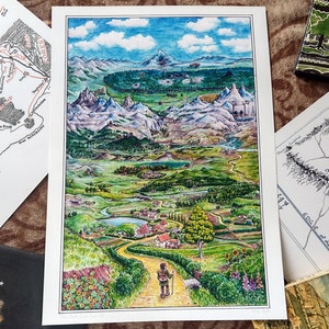The Road Goes Ever On – Gesigneerde kunstdruk - Tolkien Art, illustratie Fantasy Art Print