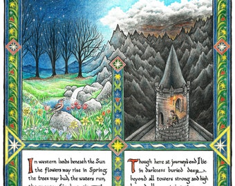 In Western Lands beneath the Sun – Embellished art print | J. R. R. Tolkien | Hope | The Lord of the Rings | fantasy illustration