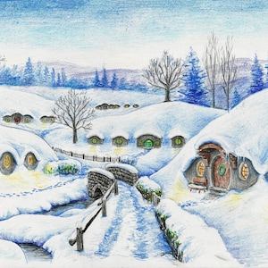 Winter in the Shire – Signed Art Print - fantasy illustration, J. R. R. Tolkien