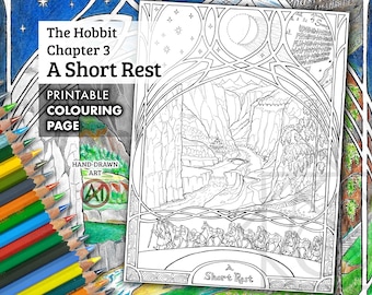Kurze Pause – Ausmalbild zum Ausdrucken | J.R.R. Tolkien | Ausmalvorlage für Erwachsene und Kinder