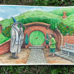 Buongiorno - Arte originale - J. R. R. Tolkien, arte fantasy, regali di Tolkien