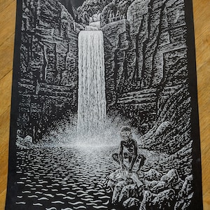 The Forbidden Pool – Arte originale - J. R. R. Tolkien, Gollum, Faramir, illustrazione fantasy, carta nera, regali Tolkien