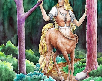 On a Forest Path – Original Art - Centaur girl, Mythological creature, Fantasy illustration