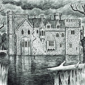Der Fall des Hauses Usher - Original Kunst - Edgar Allan Poe, Horror, Gothic Castle