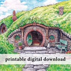 Bag End Door – PRINTABLE art – fantasy illustration, J. R. R. Tolkien