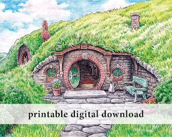 Porta do fundo da bolsa – arte IMPRIMÍVEL – ilustração de fantasia, J. R. R. Tolkien