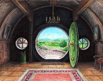 The Hall at Bag End – Signed Art Print - fantasy art, J. R. R. Tolkien, Hobbiton