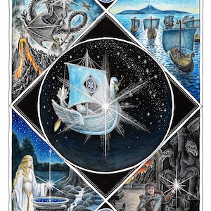Light of Hope – Embellished art print, Earendil, Silmarillion, J. R. R. Tolkien, Fantasy Illustration Art Print, Tolkien Gifts