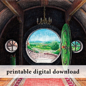 The Hall at Bag End – PRINTABLE art – fantasy illustration, J. R. R. Tolkien