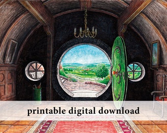 The Hall at Bag End – arte IMPRIMÍVEL – ilustração de fantasia, J. R. R. Tolkien