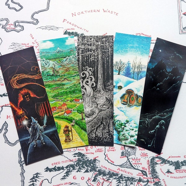 Set of 5 Tolkien Bookmarks | Lord of the Rings | The Hobbit | Fantasy Bookmark | Tolkien Gifts