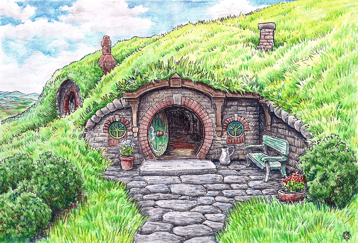 Bag End Door Art Print the Hobbit the Lord of the Rings Etsy
