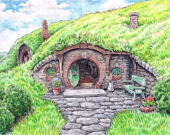 Bag End Door – Signed Art Print - J. R. R. Tolkien, fantasy illustration