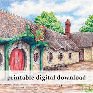 Green Dragon Inn – PRINTABLE art – fantasy illustration, J. R. R. Tolkien