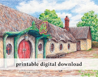 Green Dragon Inn – PRINTABLE art – fantasy illustration, J. R. R. Tolkien