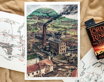 Hobbiton Befouled – Gesigneerde Art Print - Tolkien Art, Fantasy Illustrations Art Print, The Shire, Bag End, Tolkien Gifts