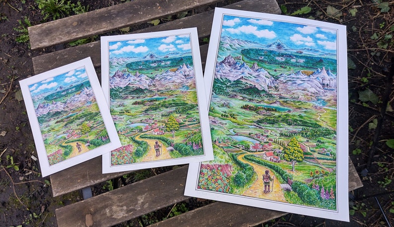 comparison of all three available sizes of the print