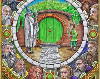 Eine unerwartete Party – Signierter Kunstdruck – Tolkien-Kunst, Fantasy-Illustrationen, Auenland, Beutelsend, Tolkien-Geschenke