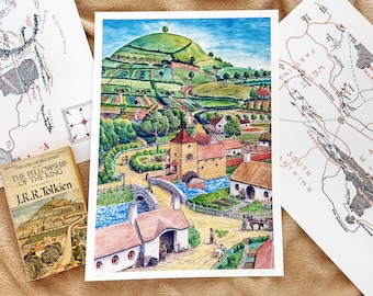 Hobbiton of Old – Signed Art Print - Tolkien Art, Original Illustration Fantasy Art Print, The Shire, Bag End, Tolkien Gifts