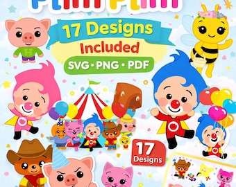 Plim Plim SVG-bundel | 17 schattige personageontwerpen | png pdf svg-bestanden | kinderfeestshirt clipart | direct downloaden