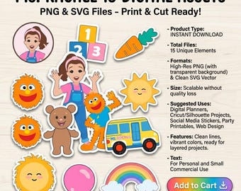 Ms. Rachel Inspired Clipart Bundle | PNG, SVG | Printable Stickers | Kids Learning Theme