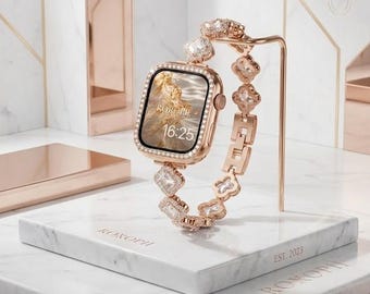 Luxus Diamant Apple-Uhrenarmband, Kristall Schmuck Armband iWatch Strap Elegant Rhodium Verschluss