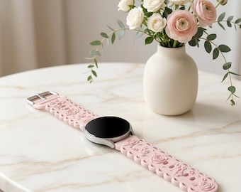 Silikonarmband für Samsung Galaxy Watch 40-47 mm - Sportliches Armband mit Rosenprägung