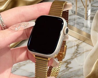 Gold Edelstahl Apple Watch Armband, Schlank Elegant Schmuck iWatch Strap