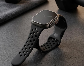 Atmungsaktives Silikon Apple Uhrenarmband, schweißfestes Sportarmband für Herren Damen (49 mm)