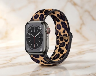 Geflochtenes Leopard Muster Apple-Armband aus Nylon, verstellbarer und bequemer Riemen
