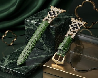 Luxus Klee Leder Apple Uhrenarmband, Diamant Akzente, elegante Schmuck Strap