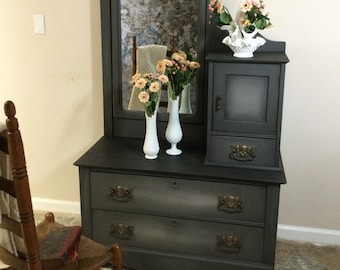 Antique Dresser with Mirror Painted Grey