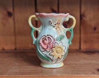 Luster Floral Ceramic Vase Jar from Brazil Vintage