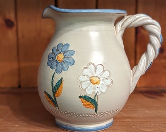 White and Blue Daisies Ceramic Milk or Juice Pitcher