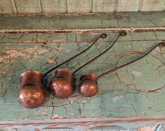 Set of Three Antique Copper Liquor Ladles Dippers Whiskey Rum Brandy