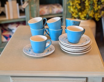 Royal China Blue Heaven Vintage Tea Cups with Saucers