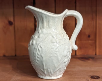 White Milk or Juice Pitcher Vintage Florals