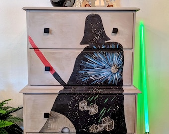 Star Wars Hand Painted Dresser featuring Darth Vader Silhouette Space Scene