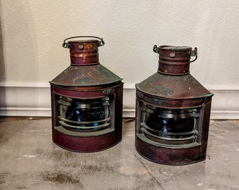 Antique Tung Woo Copper Port and Starboard Lanterns