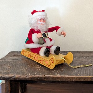 Santa Claus Vintage Kids Pull Toy with Ringing Bell Battery Operated