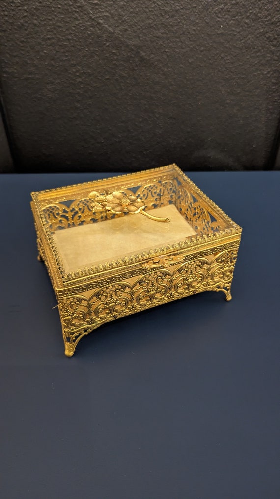 Vintage Gold Filigree Jewelry Box