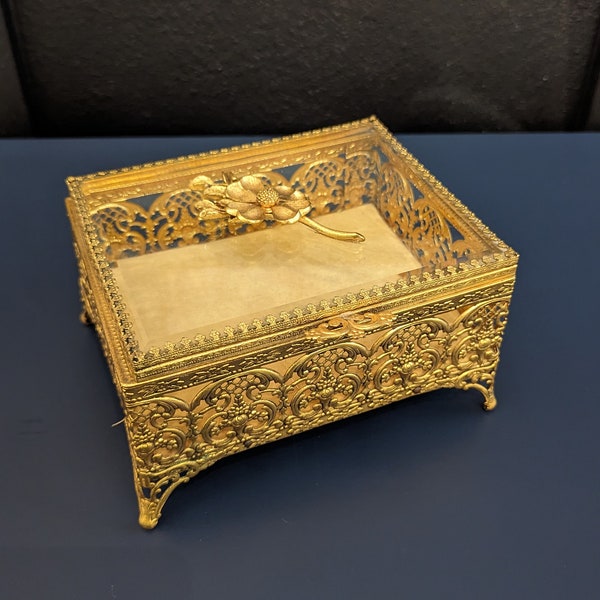 Vintage Gold Filigree Jewelry Box