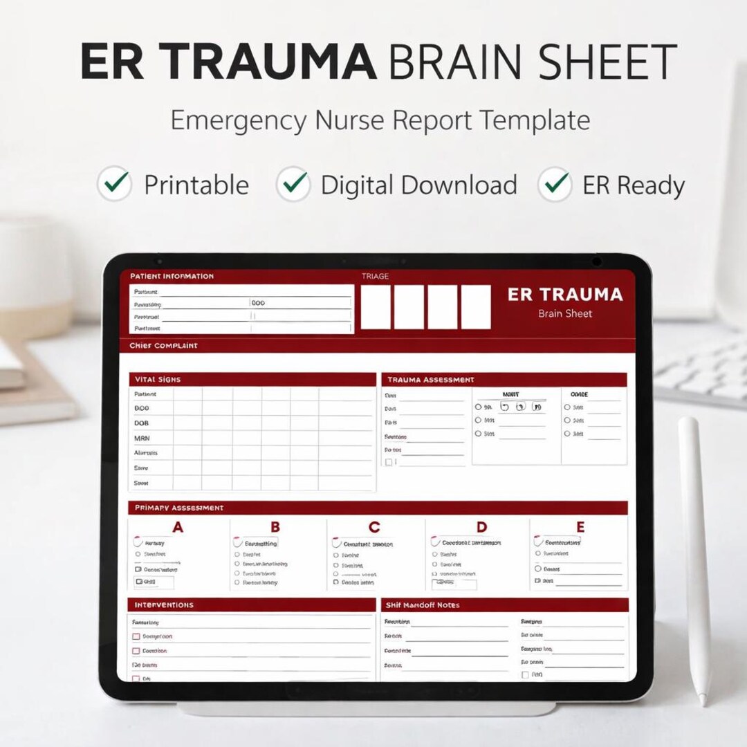 ER Trauma Brain Sheet | Emergency Nurse Report Template (digital ...
