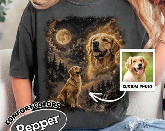 Comfort Colors® Custom Pet Photo Shirt, Personalized Pet Shirt, Customized Picture Dog Shirt, Dog Lover Gift, Dog Howling to The Moon Shirt