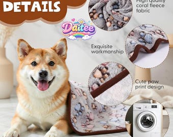 Soft Flannel Pet Blanket with Paw Print – Cozy Washable Dog & Cat Blanket Bed Mat